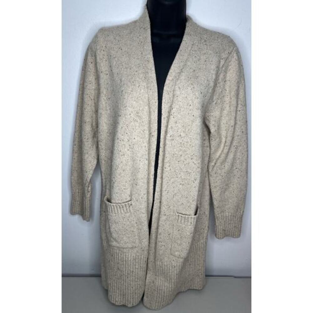 LL Bean Wool Blend Open Front Tan Cardigan Sweater Size Medium